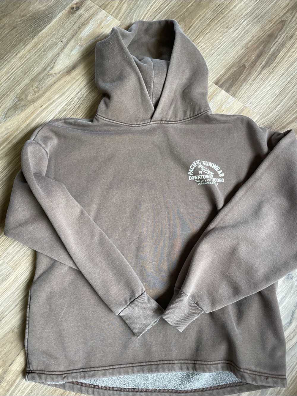 Pacific Sunwear Taupe/Brown Hooded Sweatshirt with Small White Chest Logo